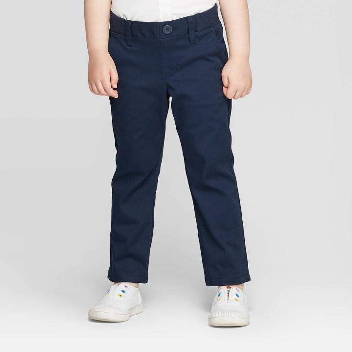 Toddler Girls' Straight Fit Uniform Chino Pants With Rib Waistband - Cat & Jack Navy 5t, Girl's, Blue
