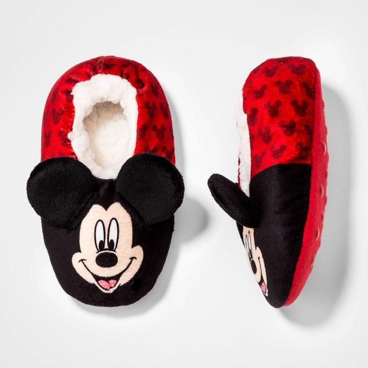 Toddler Boys' Mickey Mouse 3d Ear Fuzzy Babba Slippers
