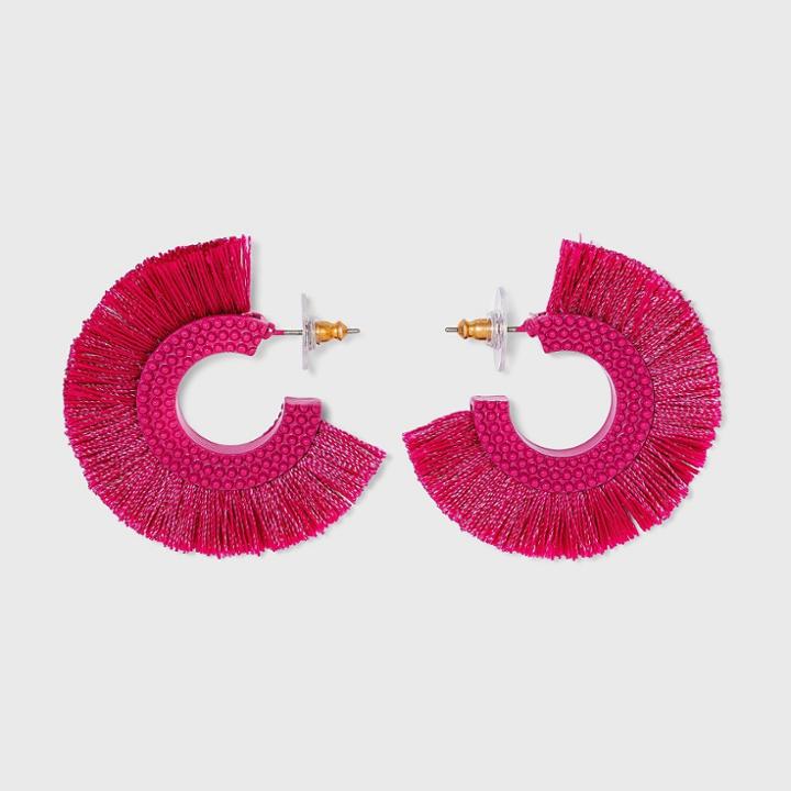 Sugarfix By Baublebar Three Quarter Fringe Hoop Earrings - Pink