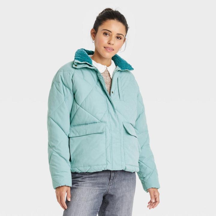 Women's Utility Puffer Jacket - Universal Thread Sea Xs, Vibrant Blue
