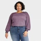 Women's Plus Size Long Sleeve Lace Shoulder Top - Knox Rose Dark Purple
