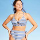 Women's Ribbed Tie Front Triangle Bikini Top - Xhilaration Blue