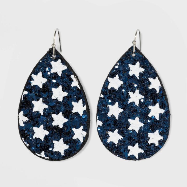No Brand Star Pattern Glitter Teardrop Earrings - Blue/white,