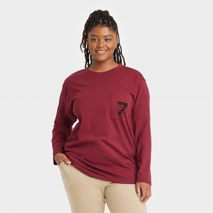 Houston White Adult Plus Size Logo Long Sleeve T-shirt - Dark Red