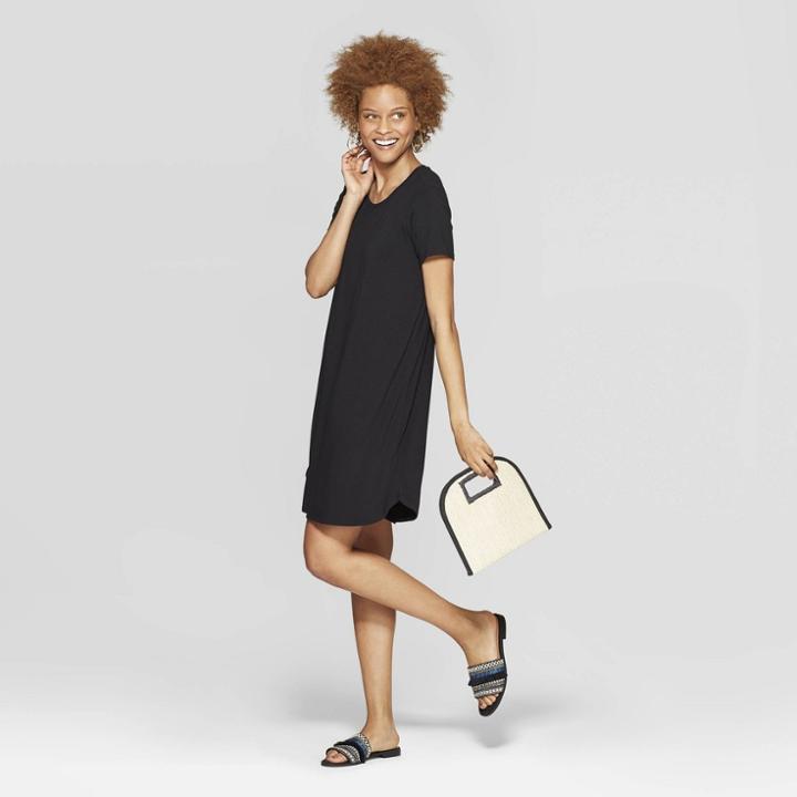 Women's Regular Fit Short Sleeve Crewneck Shift Dress - A New Day Black