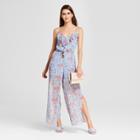 Women's Floral Print Ruffle Halter Jumpsuit - Love @ First Sight (juniors') Blue