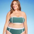Women's Plus Size Terry Textured Solid Bandeau With Binding Bikini Top - Kona Sol Teal Blue X
