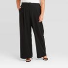 Women's Plus Size Belted Wide Leg Pants - A New Day Black