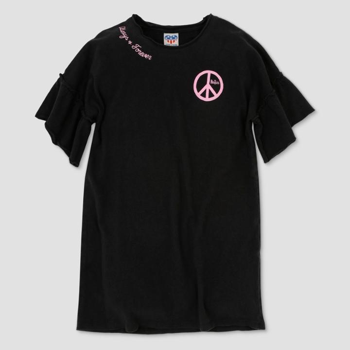 Junk Food Girls' The Beatles Short Sleeve Dress - Black