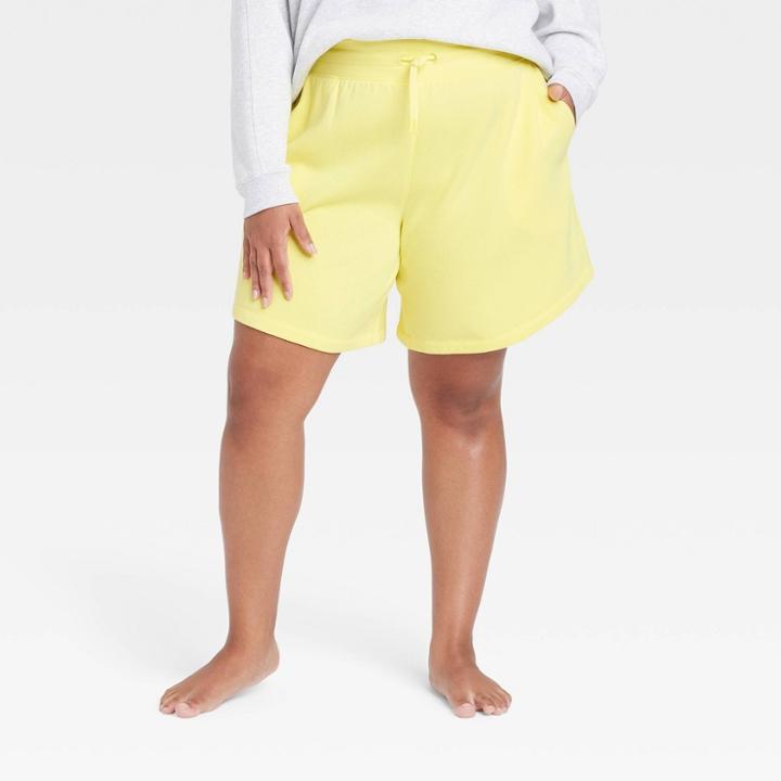 Women's Plus Size High-rise Cotton Fleece Shorts 8 - All In Motion Neon Yellow