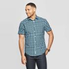Men's Checkered Standard Fit Short Sleeve Poplin Button-down Shirt - Goodfellow & Co West Coast Green