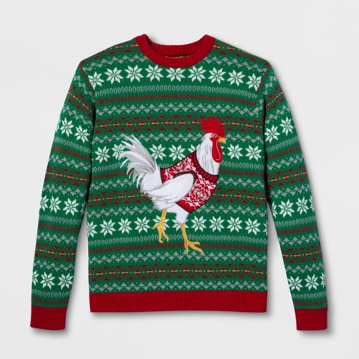 33 Degrees Men's Ugly Holiday Chicken Long Sleeve Pullover Sweater - Red