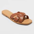 Women's Kyra Faux Leather Woven Slide Sandals - Universal Thread Cognac