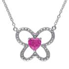 No Brand 1 Ct. T.w. Simulated Ruby Butterfly Pendant Necklace In Sterling Silver - Red, Women's