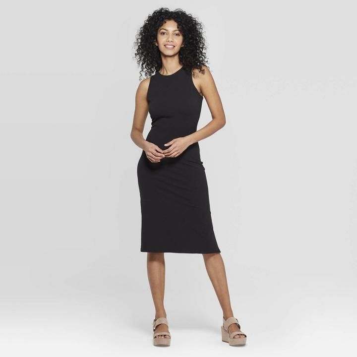 Women's Sleeveless Crewneck Knit Midi Dress - A New Day Black