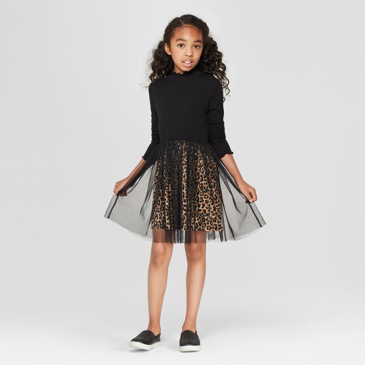 Girls' Skirted Long Sleeve Dress - Art Class Black