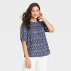 Women's Bishop 3/4 Sleeve Smocked Top - Knox Rose Navy Floral Xs, Blue Floral