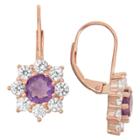 3 4/9 Tcw Tiara Rose Gold Over Silver Amethyst Snowflake Leverback Earrings