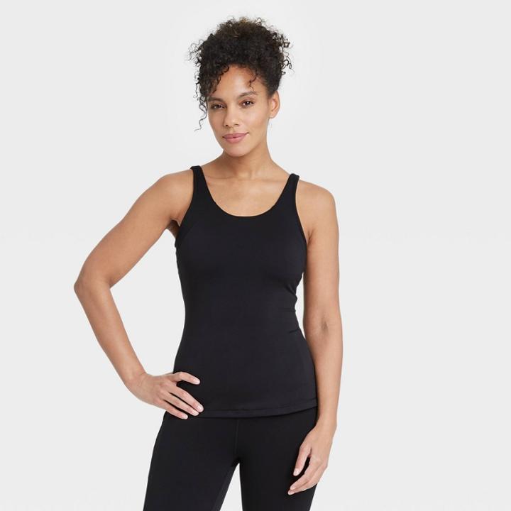 Women's Scoop Back Tank Top With Shelf Bra - All In Motion Black