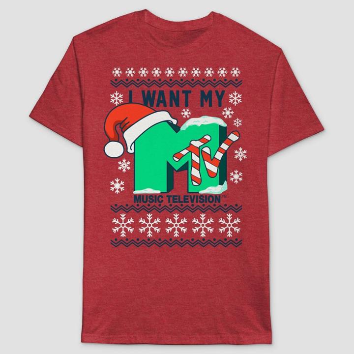 Men's Mtv Christmas Short Sleeve Graphic T-shirt - Red