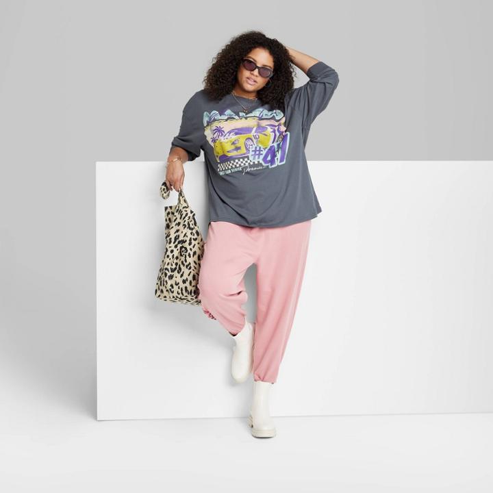 Women's Plus Size Ascot + Hart Malibu Long Sleeve Graphic T-shirt - Gray