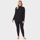 Warm Essentials By Cuddl Duds Women's Plus Size Smooth Stretch Thermal Turtleneck Top - Black