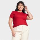 Women's Plus Size Short Sleeve Slim Fit Ribbed T-shirt - A New Day Red
