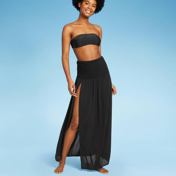 Women's Smocked High Slit Convertible Cover Up Dress - Wild Fable Black