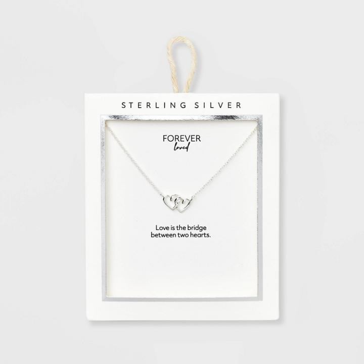 No Brand Sterling Silver Linked Double Open Heart Station Necklace -