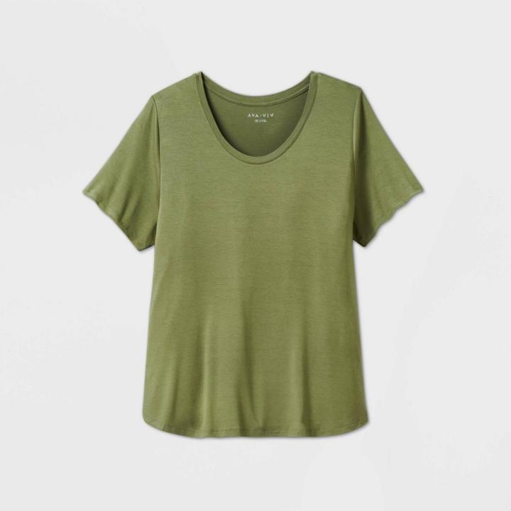 Women's Plus Size Short Sleeve Scoop Neck Relaxed T-shirt - Ava & Viv Green 1x, Women's,