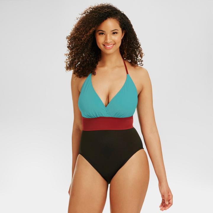 Beach Betty By Miracle Brands Women's Slimming Control Colorblock Halter One Piece - S,
