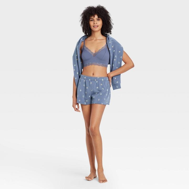Women's Floral Print Fleece Lounge Shorts - Colsie Blue