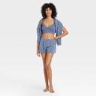 Women's Floral Print Fleece Lounge Shorts - Colsie Blue