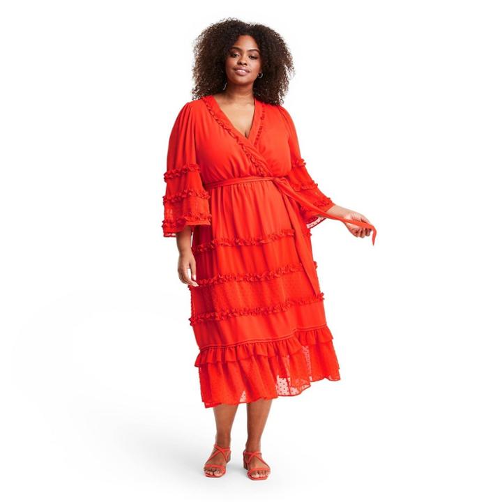 Plus Size Angel Sleeve Tiered Ruffle Dress - Alexis For Target Dark Orange