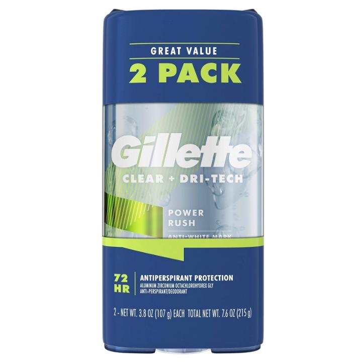 Gillette Antiperspirant Deodorant For Men - Clear Gel Power Rush 72 Hour Sweat Protection - 2pk/3.8oz Each