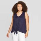 Women's Plus Size Scoop Neck Button Front Tank Top - Ava & Viv Navy (blue)