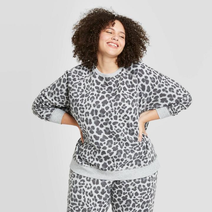 Grayson Threads Women's Plus Size Leopard Print Graphic Sweatshirt - Gray