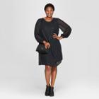 Women's Plus Size Polka Dot Tie Back Dress - Ava & Viv Black