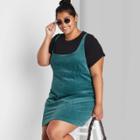 Women's Plus Size Cord Fitted Pinafore Dress - Wild Fable Dark Teal Green
