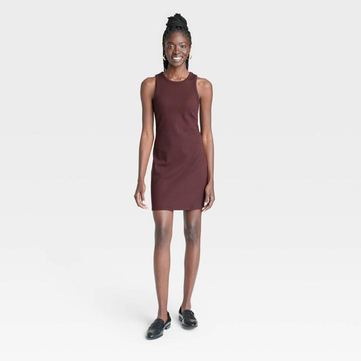 Women's Sleeveless Rib Racer Dress - A New Day Dark Brown