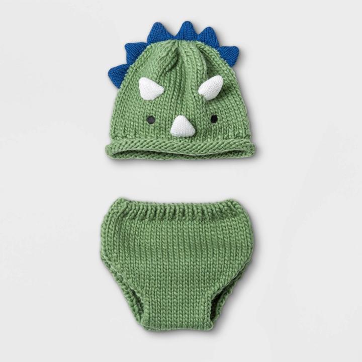 Baby Boys' Dino Hat And Diaper Cover Set - Cloud Island Green