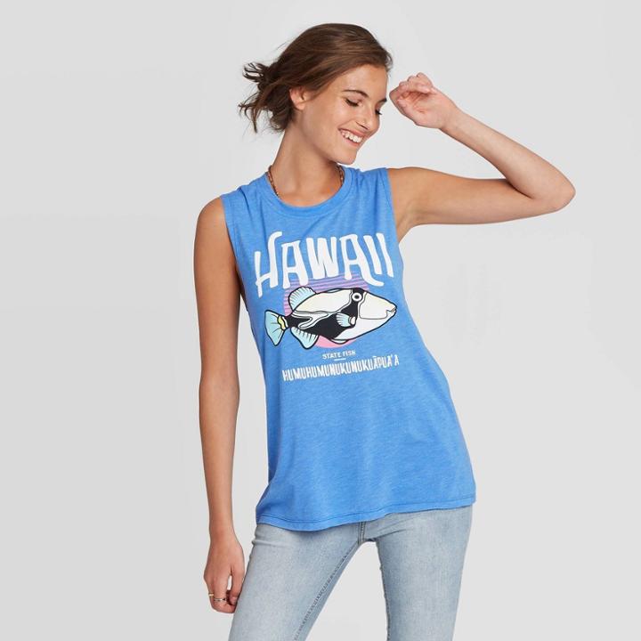 Women's Scoop Neck Hawaii Graphic Tank Top - Awake Blue S, Women's,