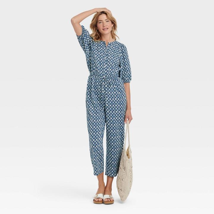 Women's Puff 3/4 Sleeve Jumpsuit - Universal Thread Blue