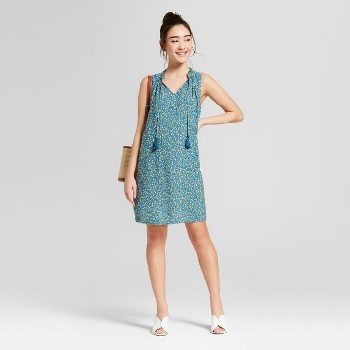Women's Floral Print Shift Sundresswith Tassels - Xhilaration Blue