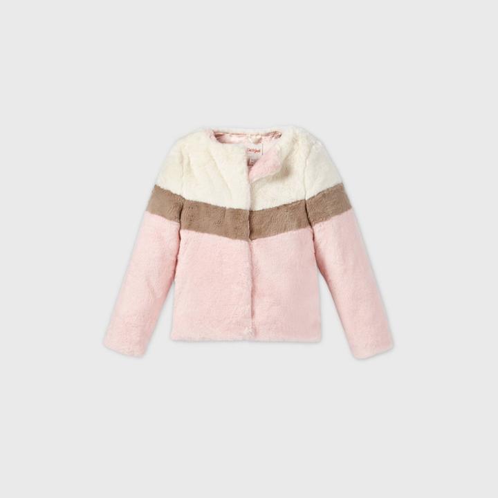 Girls' Chevron Pieced Faux Fur Jacket - Cat & Jack Pink