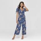 Women's Floral Print Short Sleeve Button Front Jumpsuit - Xhilaration Navy (blue)