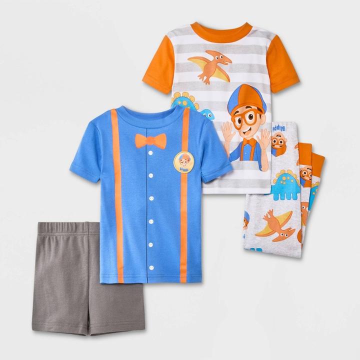 Toddler Boys' 4pc Blippi Uniform And Dino Striped Snug Fit Pajama