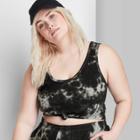 Women's Plus Size Slim Fit Tie-front Tiny Tank Top - Wild Fable Black Tie-dye