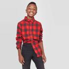 Boys' Check Long Sleeve Button-down Shirt - Cat & Jack Red/black