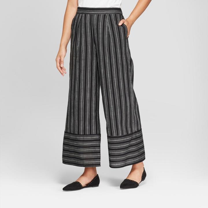 Women's Striped Wide Leg Pants - A New Day Black/white